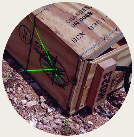 Zero Convergence laser crossing on an ordnance crate at stand-off distance